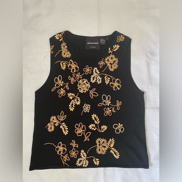 Michael Simion womens tank top silk cotton sequins, beads, XL - Picture 2 of 16